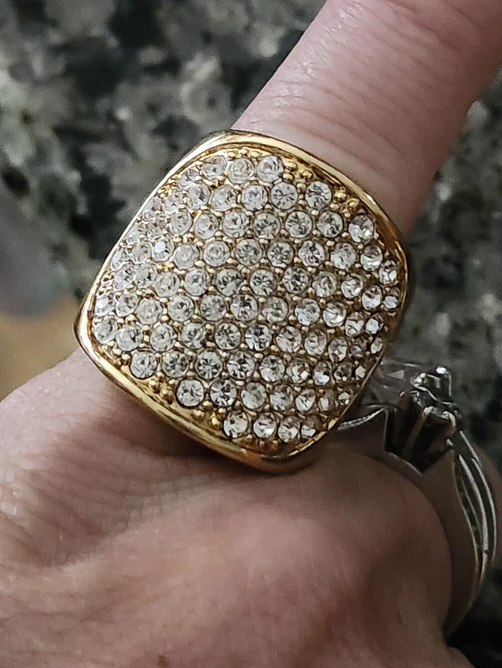 Nolan Miller Gold Tone Pavé Crystal Shield Ring Size 7